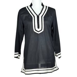 Audrey Mai Black Cotton tunic cover up 3/4 Sleeve Women Size M